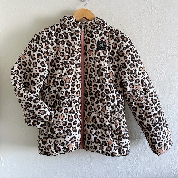 Converse Leopard Cheetah Print & Stars Puffer Jacket Size L (youth sizing) - Picture 3 of 6